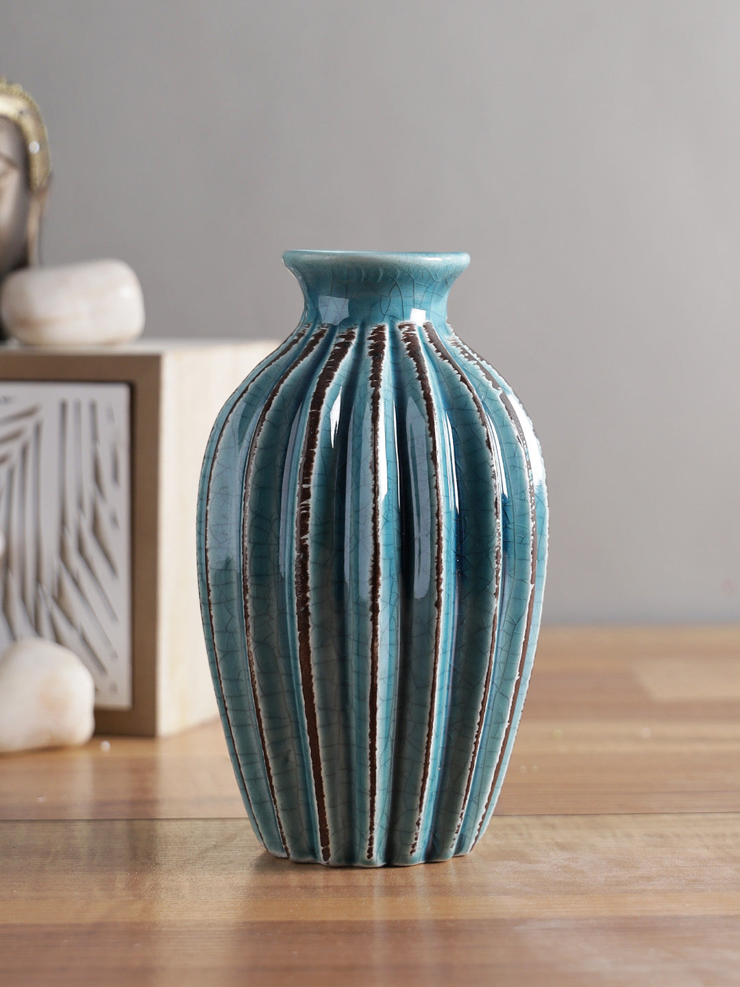 Handcrafted Blue Ceramic Flower Vase - Default Title (RE_VAS20251BL_NEW)