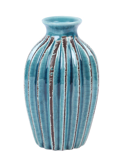 Handcrafted Blue Ceramic Flower Vase - Default Title (RE_VAS20251BL_NEW)