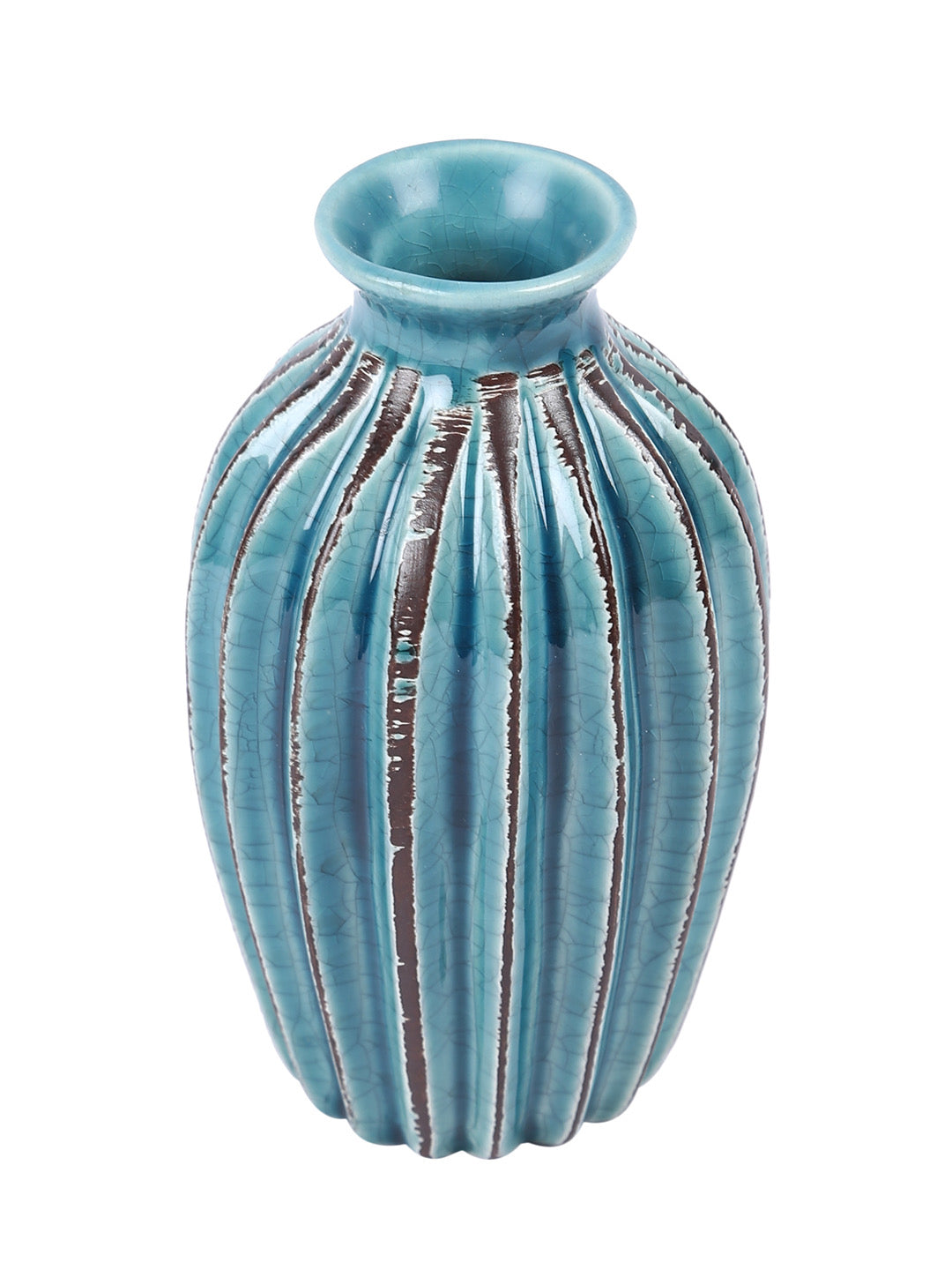 Handcrafted Blue Ceramic Flower Vase - Default Title (RE_VAS20251BL_NEW)