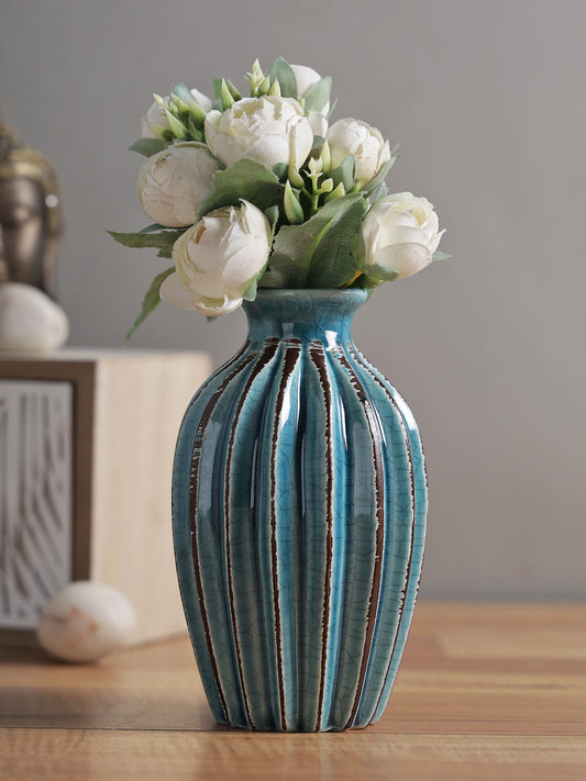 Handcrafted Blue Ceramic Flower Vase - Default Title (RE_VAS20251BL_NEW)