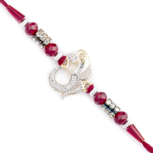 Aapno Rajasthan Maroon Beads & AD Studded OM Motif Rakhi - Default Title (RJ17203)