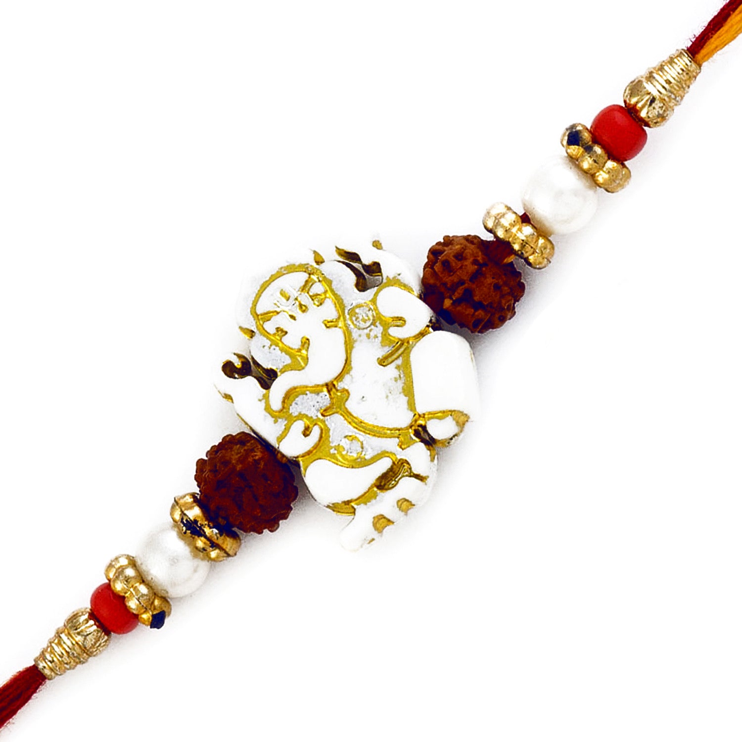 Aapno Rajasthan White & Golden Beads Ganesh Motif Rakhi - Default Title (RJ17207)