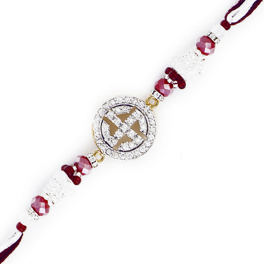 Aapno Rajasthan Pink & Maroon Crystal Swastik Motif Rakhi - Default Title (RJ17219)