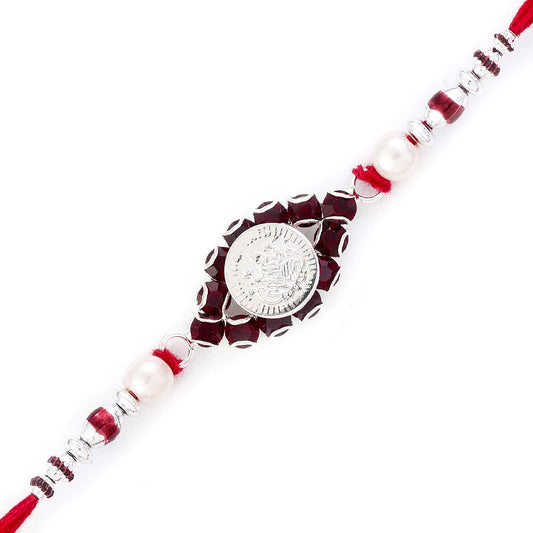 Aapno Rajasthan Elegant White & Red Beads Laxmi Ji Motif Rakhi - Default Title (RJ17249)