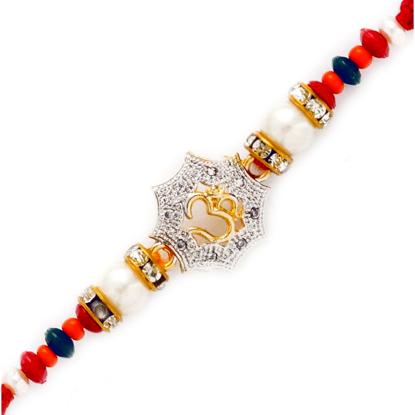 Aapno Rajasthan Colorful Rakhi with OM on AD Studded Poygon - Default Title (RJ17258)