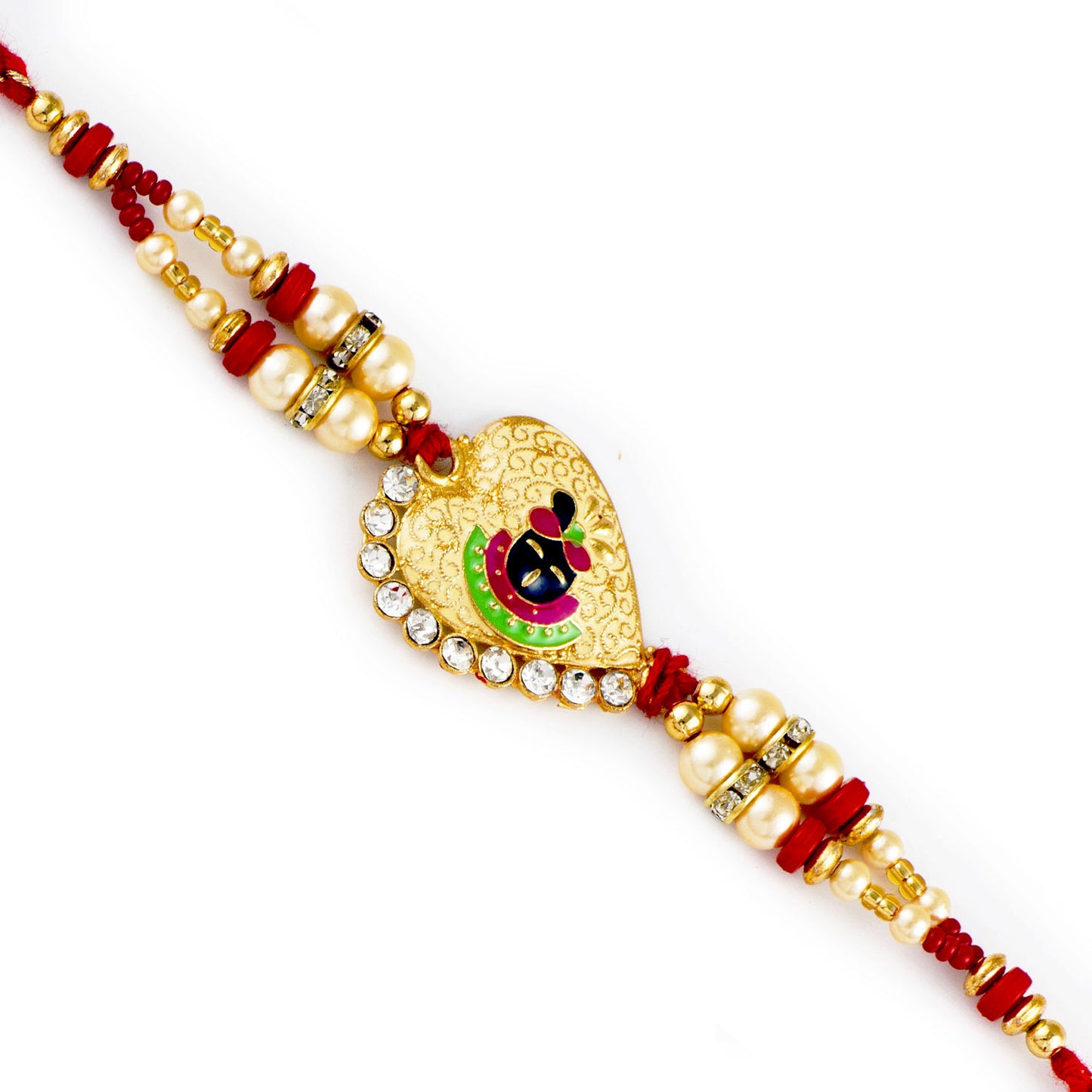 Aapno Rajasthan Red & Gold Beads Shree Ji Motif Rakhi - Default Title (RJ17276)