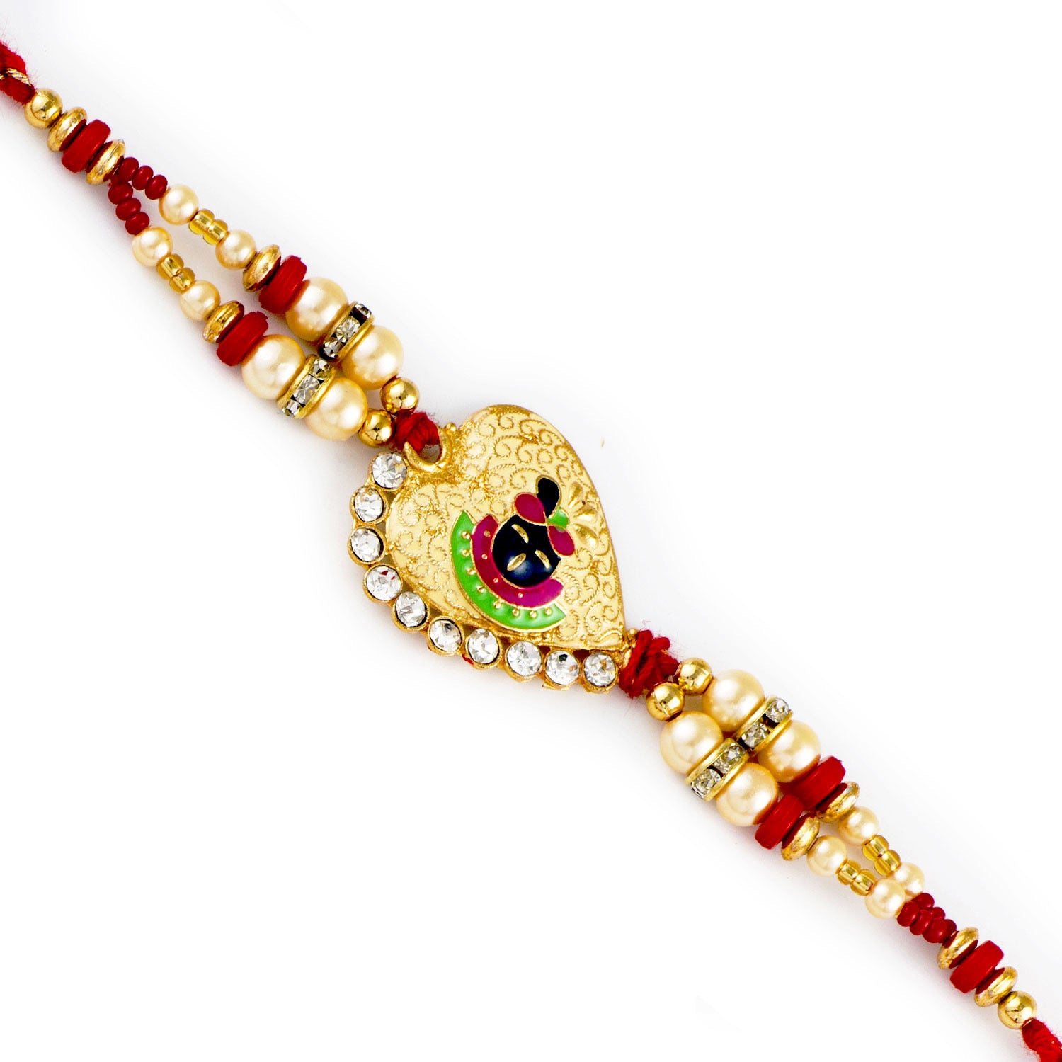 Aapno Rajasthan Red & Gold Beads Shree Ji Motif Rakhi - Default Title (RJ17276)