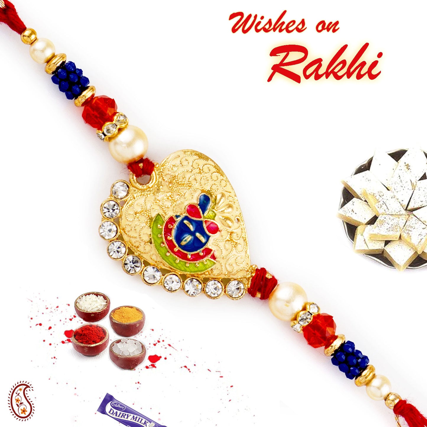 Aapno Rajasthan Blue & Orange Beads Shree Ji Motif Rakhi - Default Title (RJ17277)