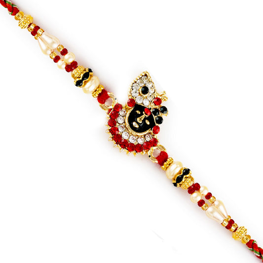 Aapno Rajasthan Red & White Beads Studded Shree Nath Ji Motif Rakhi - Default Title (RJ17280)