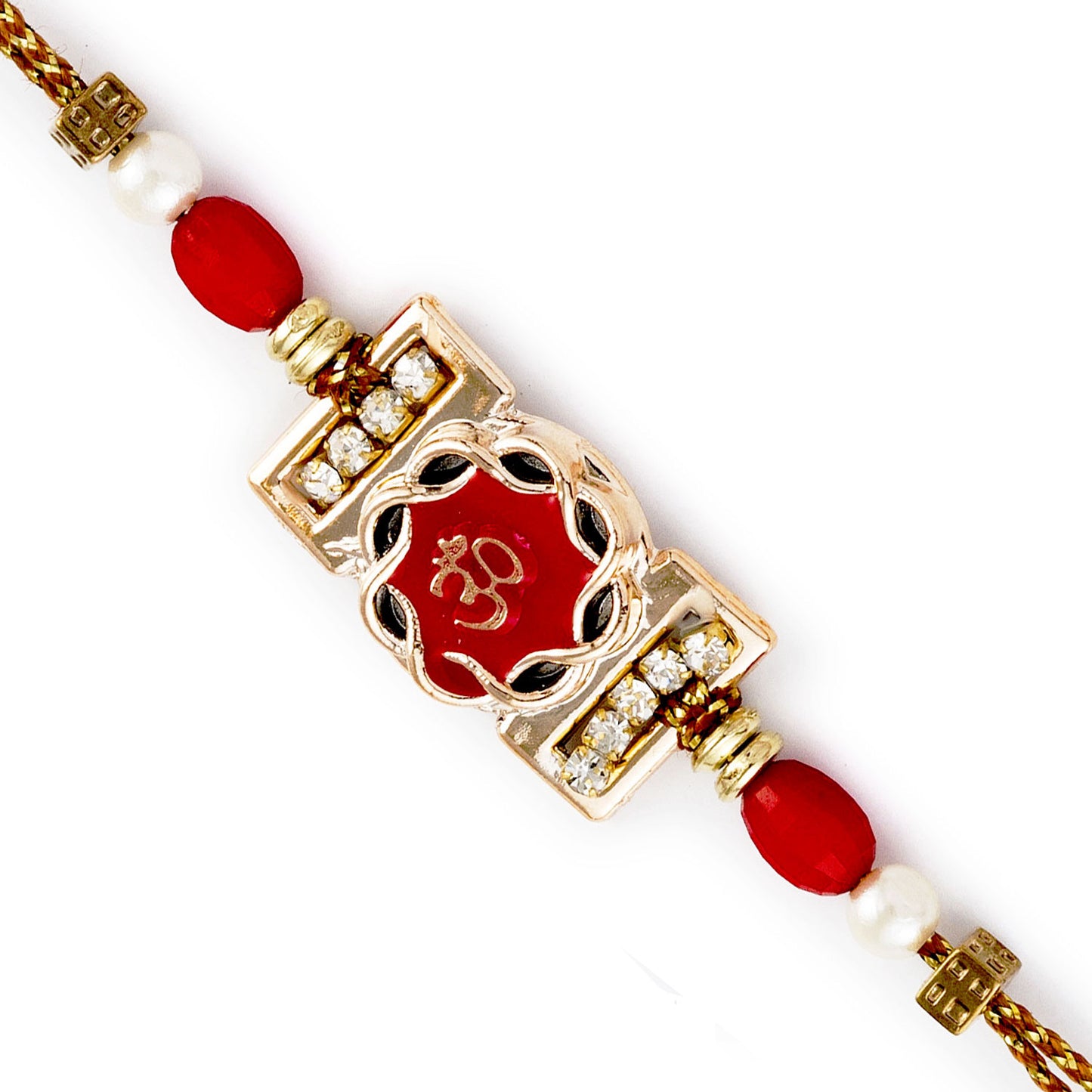 Aapno Rajasthan Red & White Beads OM Motif Rakhi - Default Title (RJ17283)