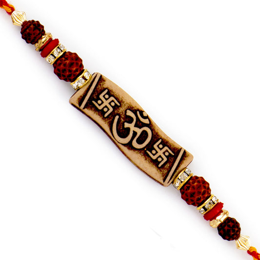 Aapno Rajasthan Rudraksh Studded Swastik & OM Motif Rakhi - Default Title (RJ17287)