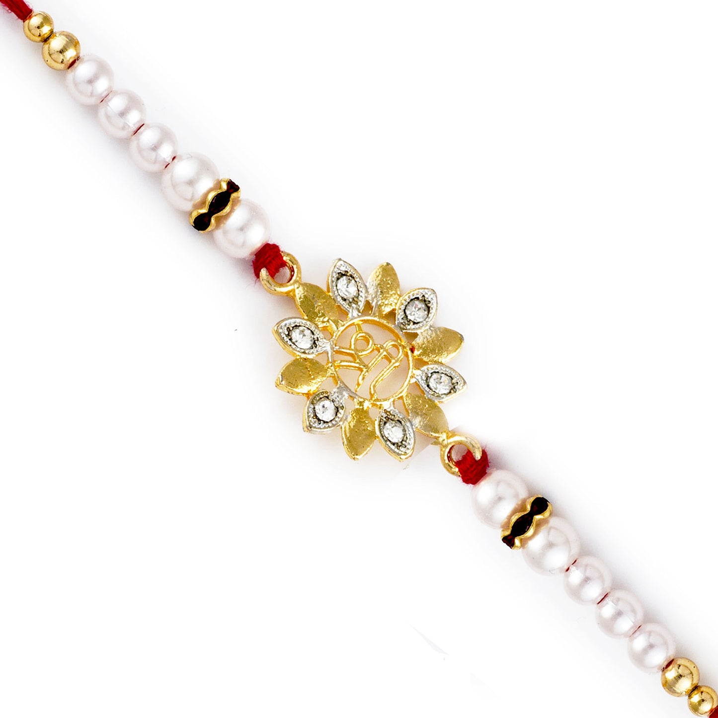 Aapno Rajasthan White Beads & Floral Base SHREE Motif Rakhi - Default Title (RJ17298)