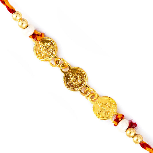 Aapno Rajasthan Tri Circular Base Laxmi Motif Chain Design Rakhi - Default Title (RJ17299)