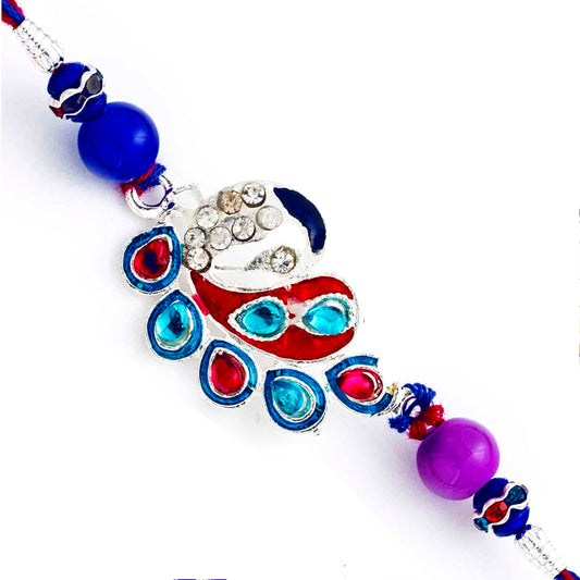 Aapno Rajasthan Blue & Red Crystal Stone Studded Designer Rakhi - Default Title (RJ17310)