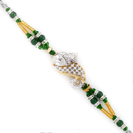 Aapno Rajasthan Green & Gold Beads Studded & Paisley Design Rakhi - Default Title (RJ17319)