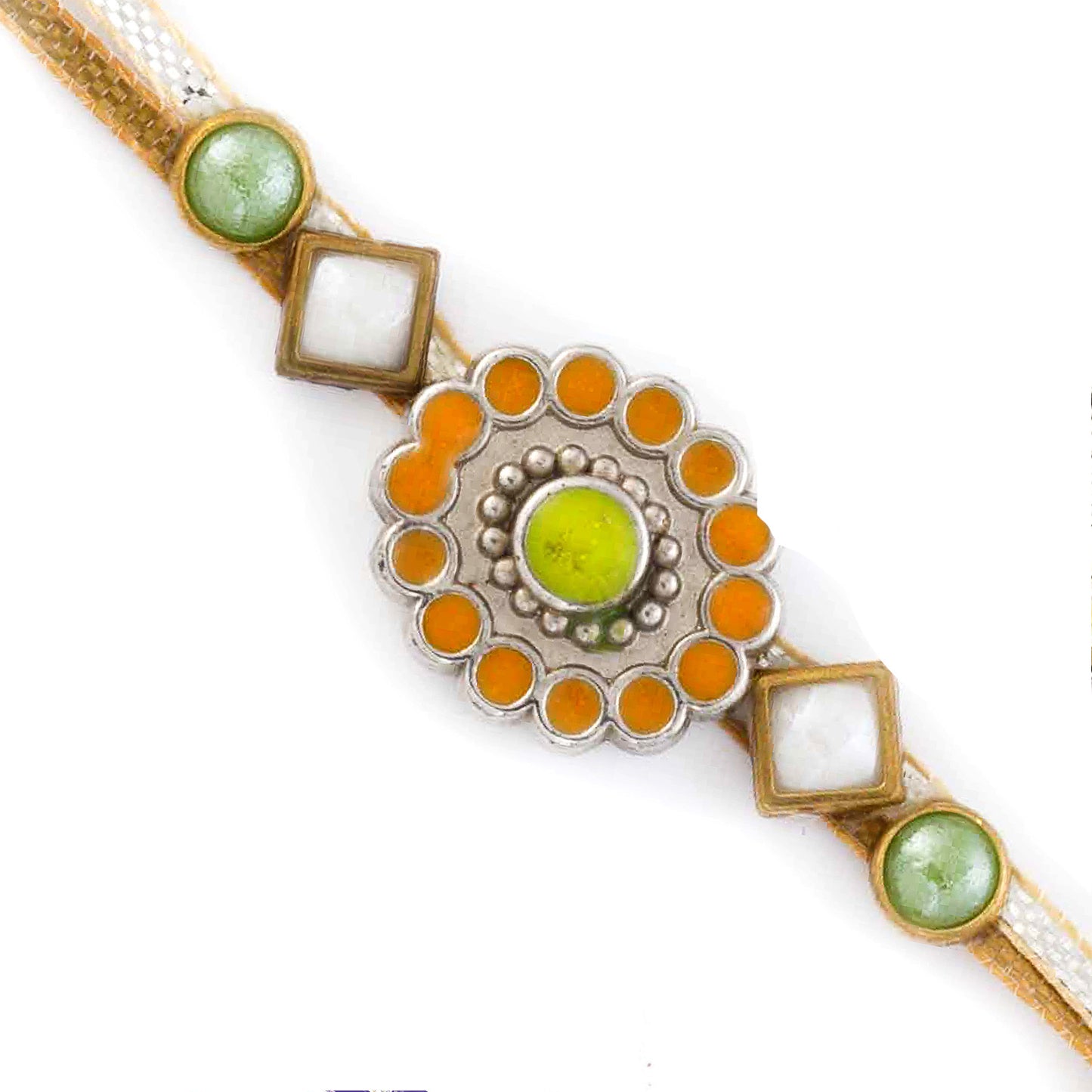 Aapno Rajasthan Orange & Green Stone Beads Stylish Rakhi - Default Title (RJ17325)