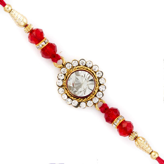 Aapno Rajasthan Sparkling Red Crystal Stone Embellished Rakhi - Default Title (RJ17326)