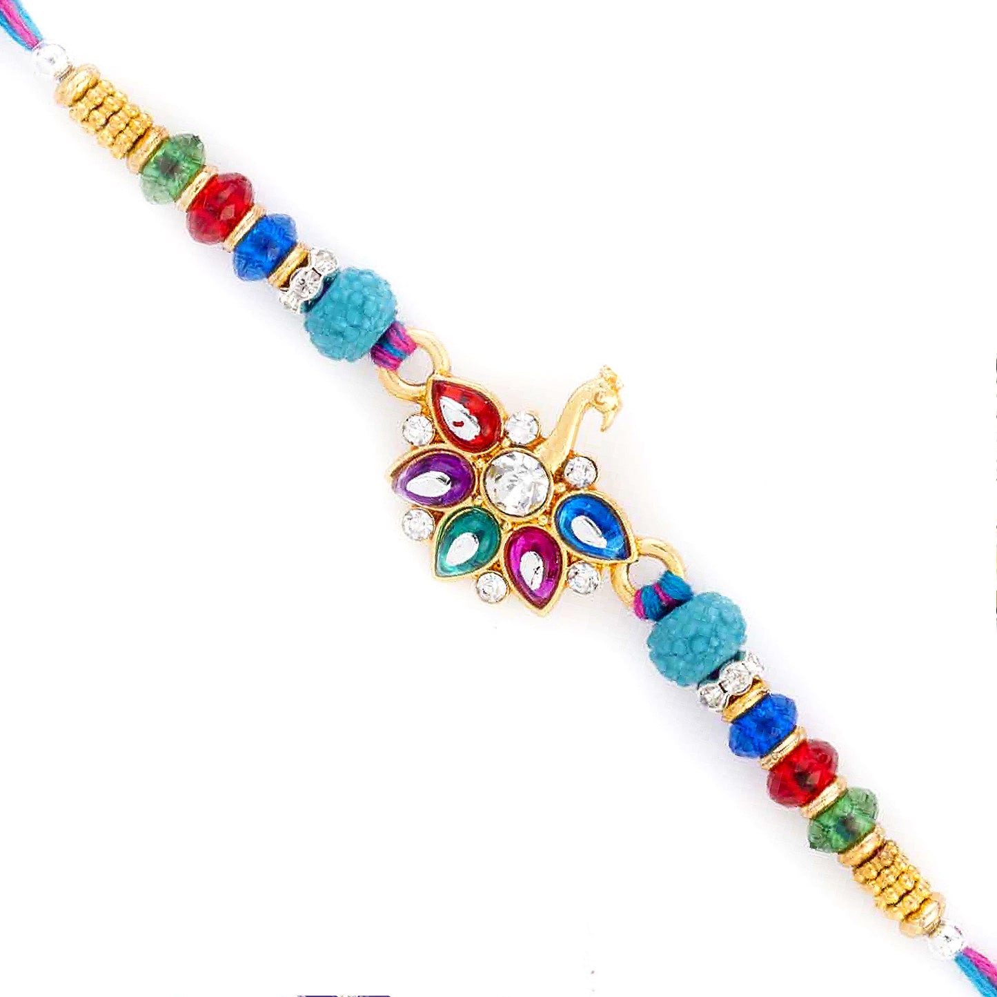 Aapno Rajasthan Colorful Stone Studded Peacock Style Rakhi - Default Title (RJ17328)