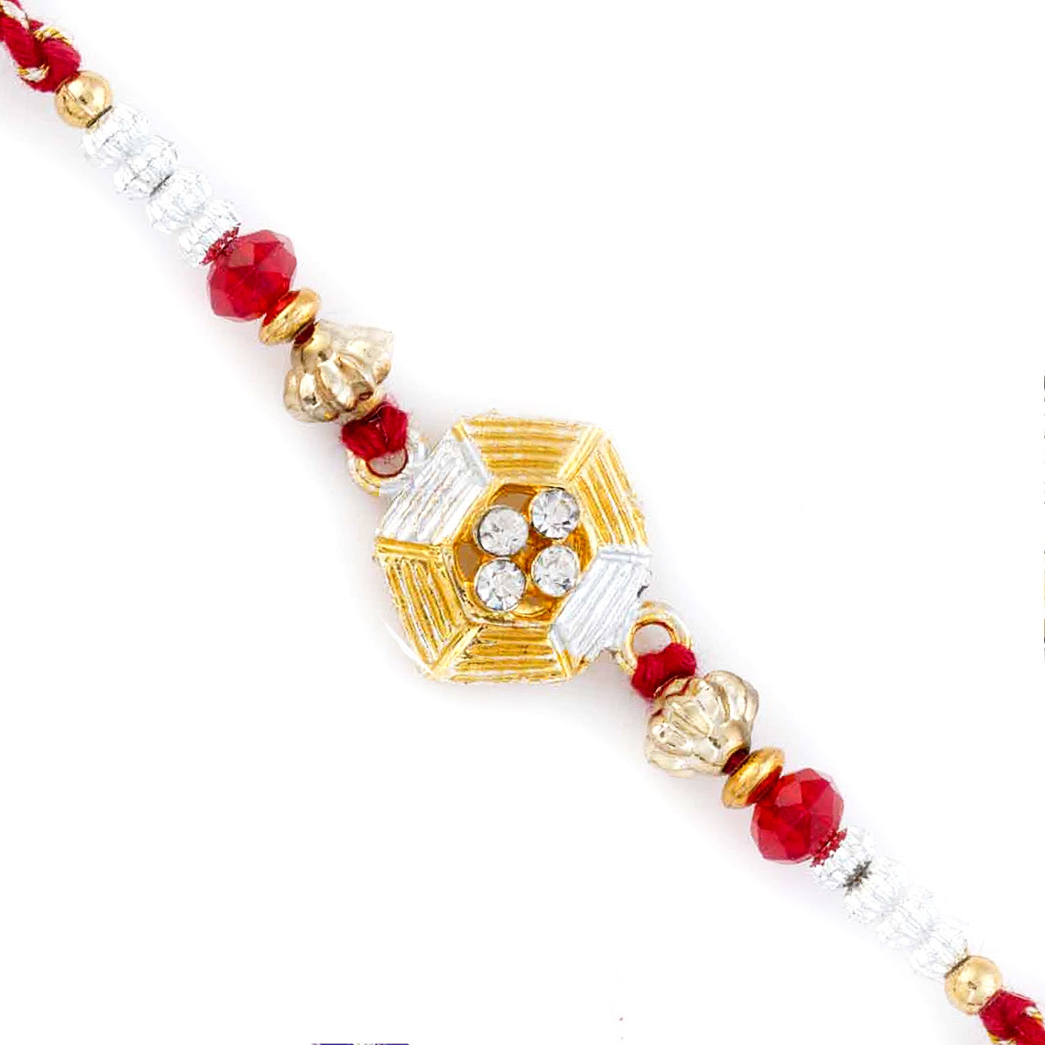 Aapno Rajasthan Red & Golden Beads Embellished Lovely Rakhi - Default Title (RJ17358)