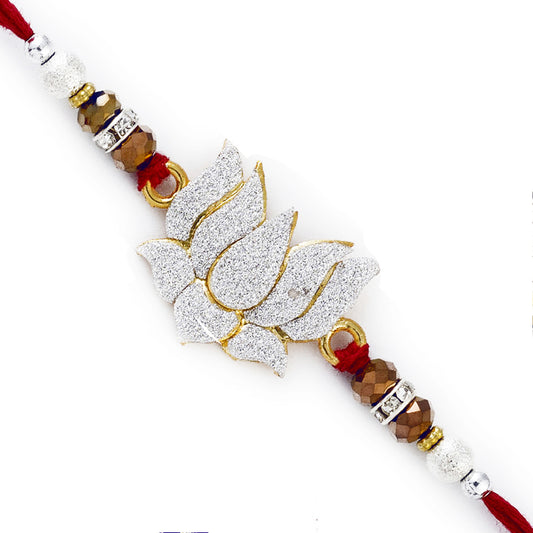 Aapno Rajasthan Lotus Shape White Crystal Rakhi - Default Title (RJ17362)