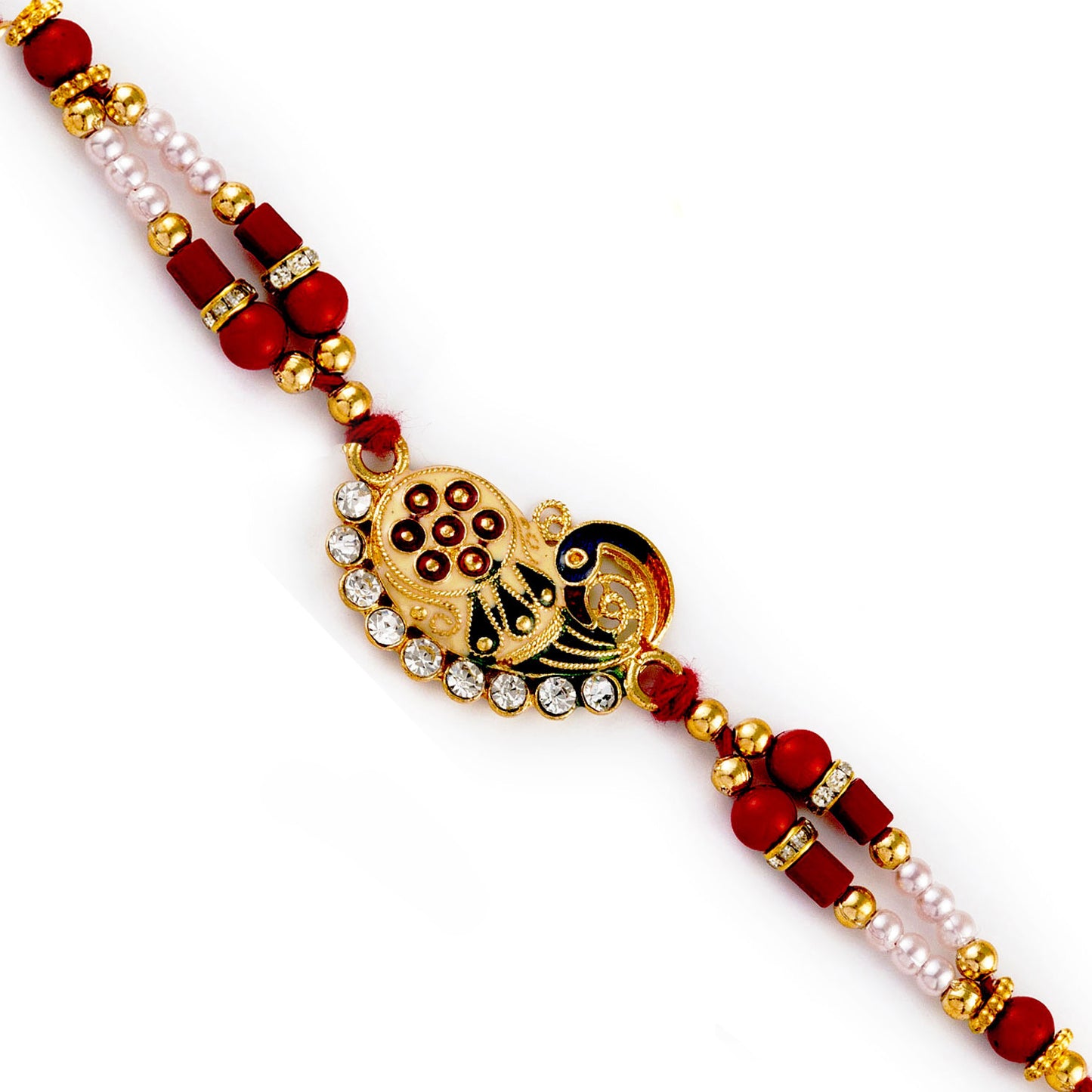 Aapno Rajasthan Beautifully Jewelled Peacock Motif Rakhi - Default Title (RJ17382)