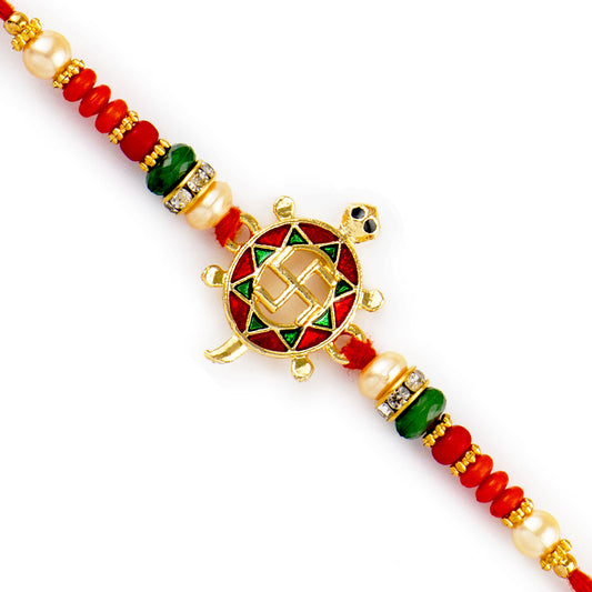 Aapno Rajasthan Multicolor Beads Swastik Motif Meenakari Rakhi - Default Title (RJ17386)