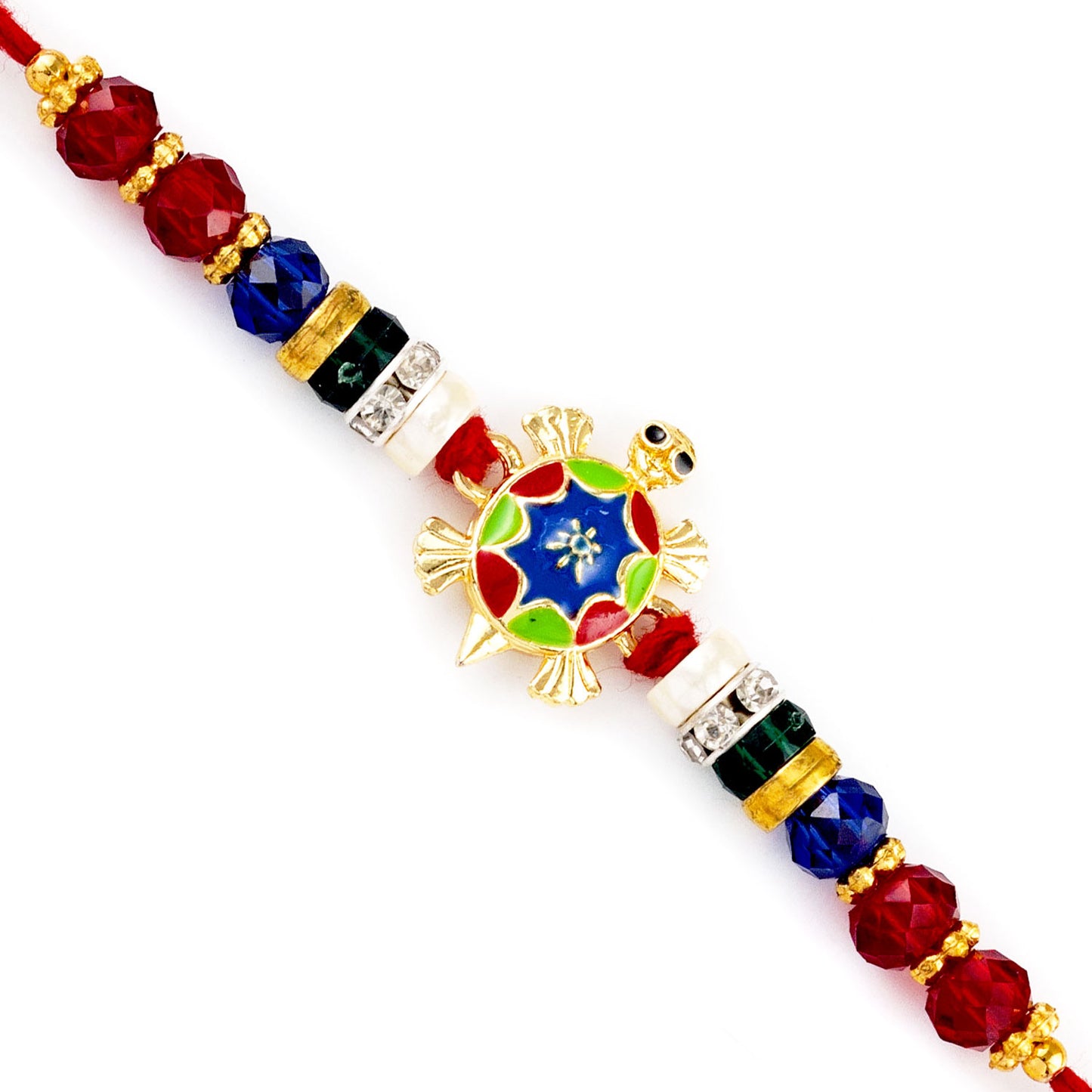 Aapno Rajasthan Red & Blue Beads Fengshui Tortoise Rakhi - Default Title (RJ17387)