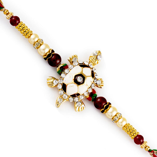 Aapno Rajasthan Maroon & Golden Beads Goodluck Tortoise Rakhi - Default Title (RJ17389)