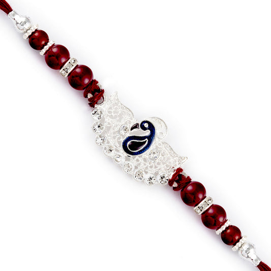 Aapno Rajasthan Maroon & Silver Beads Peacock Motif Rakhi - Default Title (RJ17390)