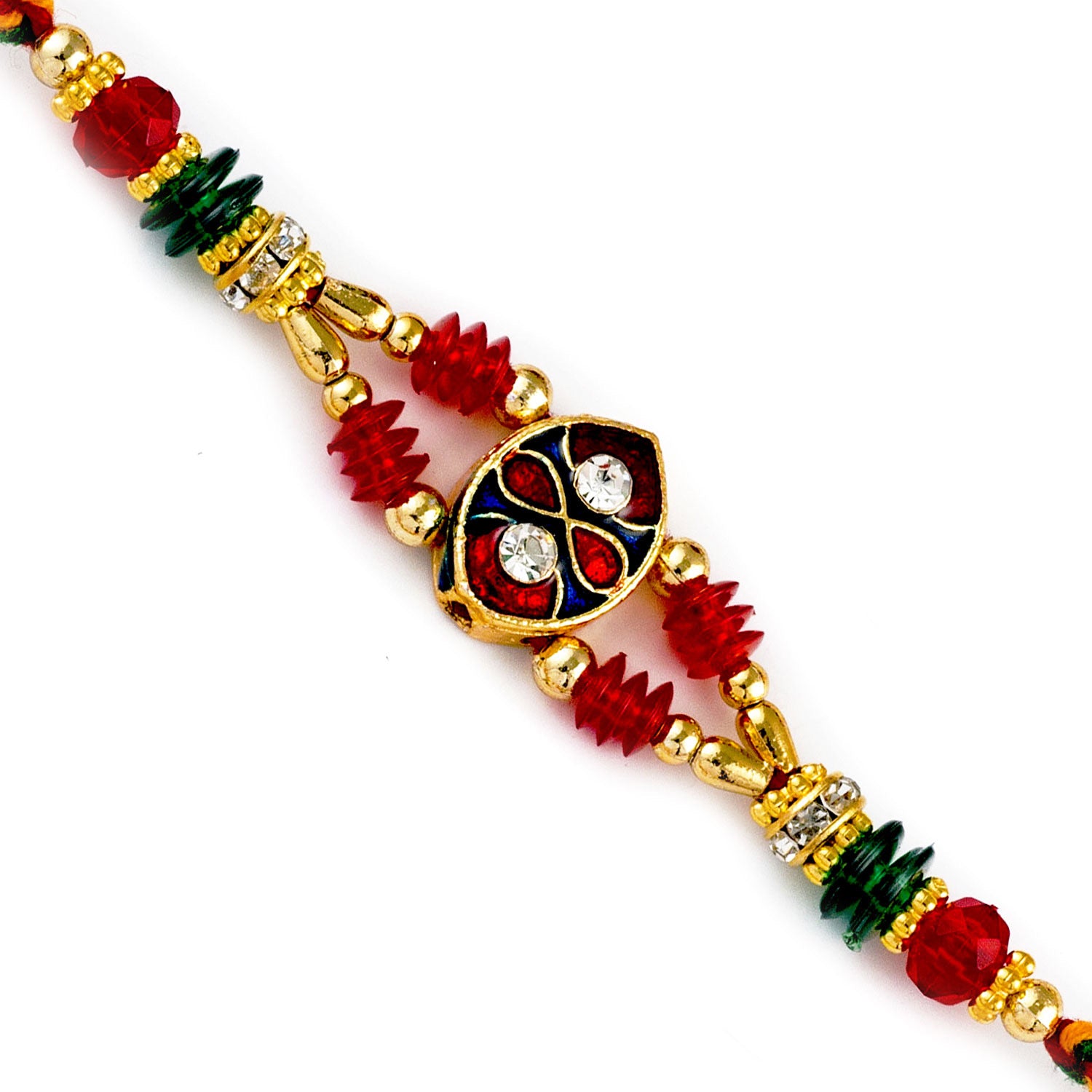 Aapno Rajasthan Crystal Beads Studded Meenakari Work Rakhi - Default Title (RJ17405)