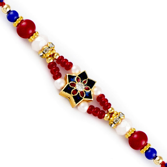 Aapno Rajasthan Red & White Beds Studded Meenakari Work Rakhi - Default Title (RJ17406)