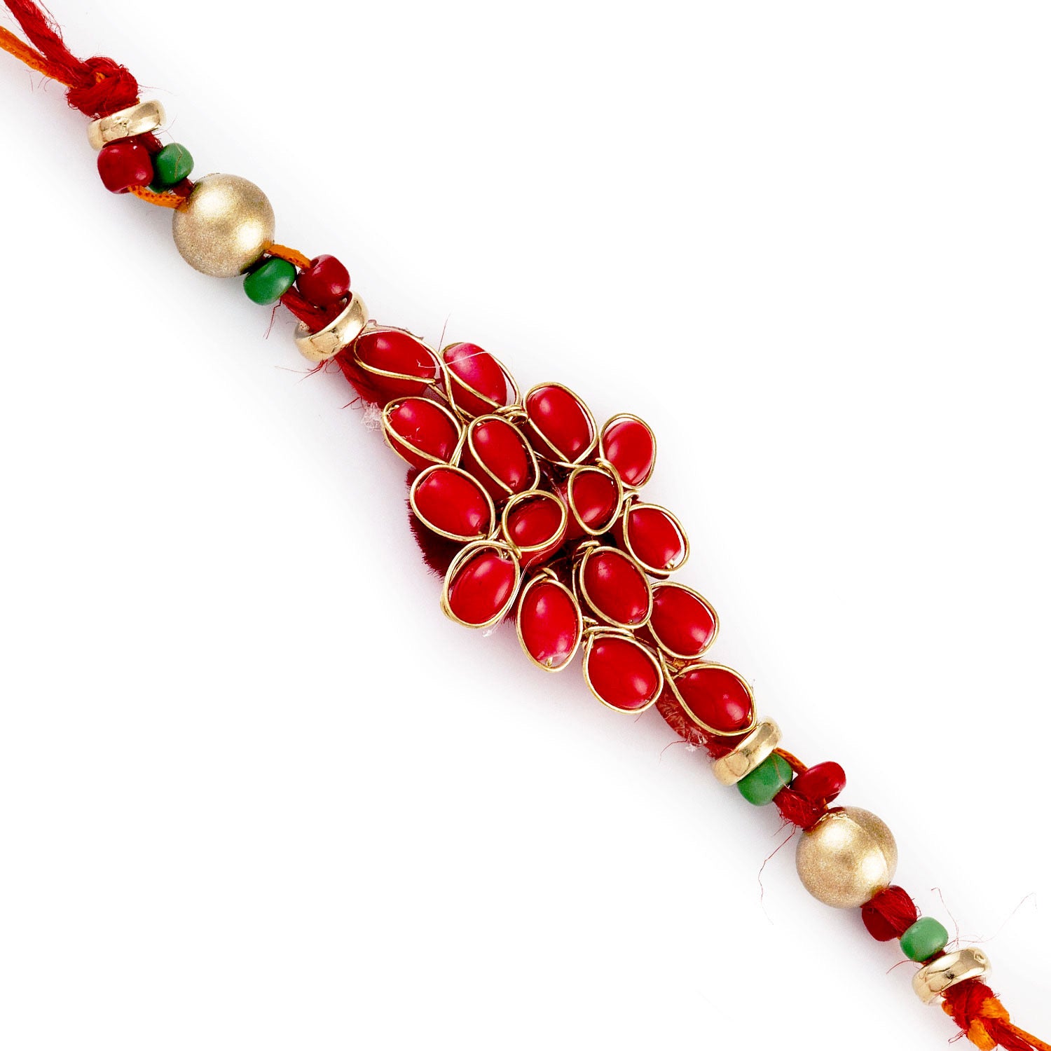 Aapno Rajasthan Beautiful Red & Golden Beads Rich Rakhi - Default Title (RJ17408)