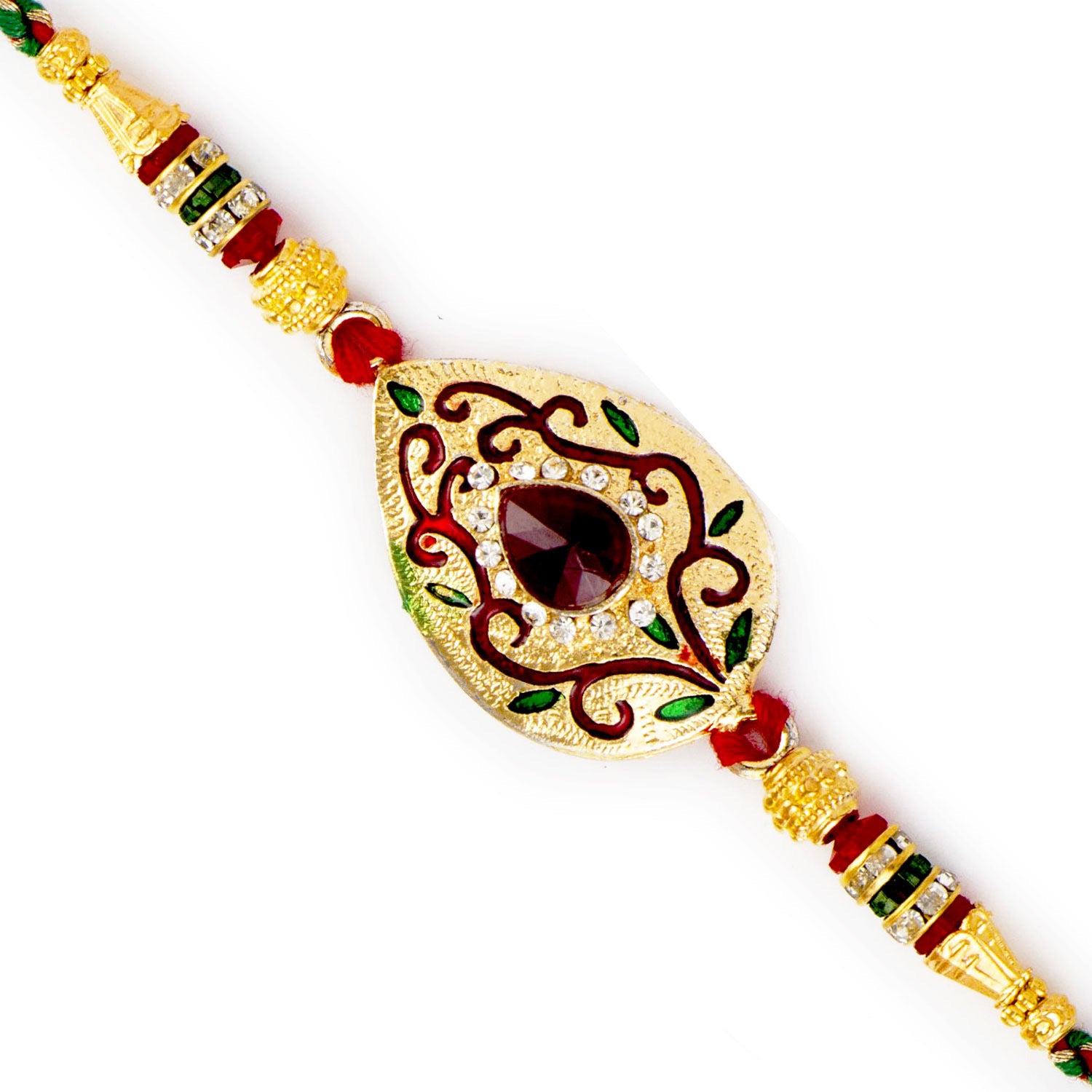 Aapno Rajasthan Multicolor Crystal Beads & AD Studded Golden Base Rakhi - Default Title (RJ17410)