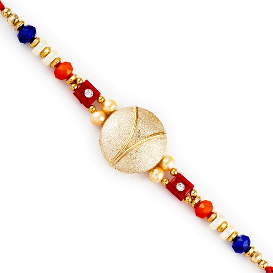 Aapno Rajasthan Golden Circular Base Multicolor Beads Studded Rakhi - Default Title (RJ17415)