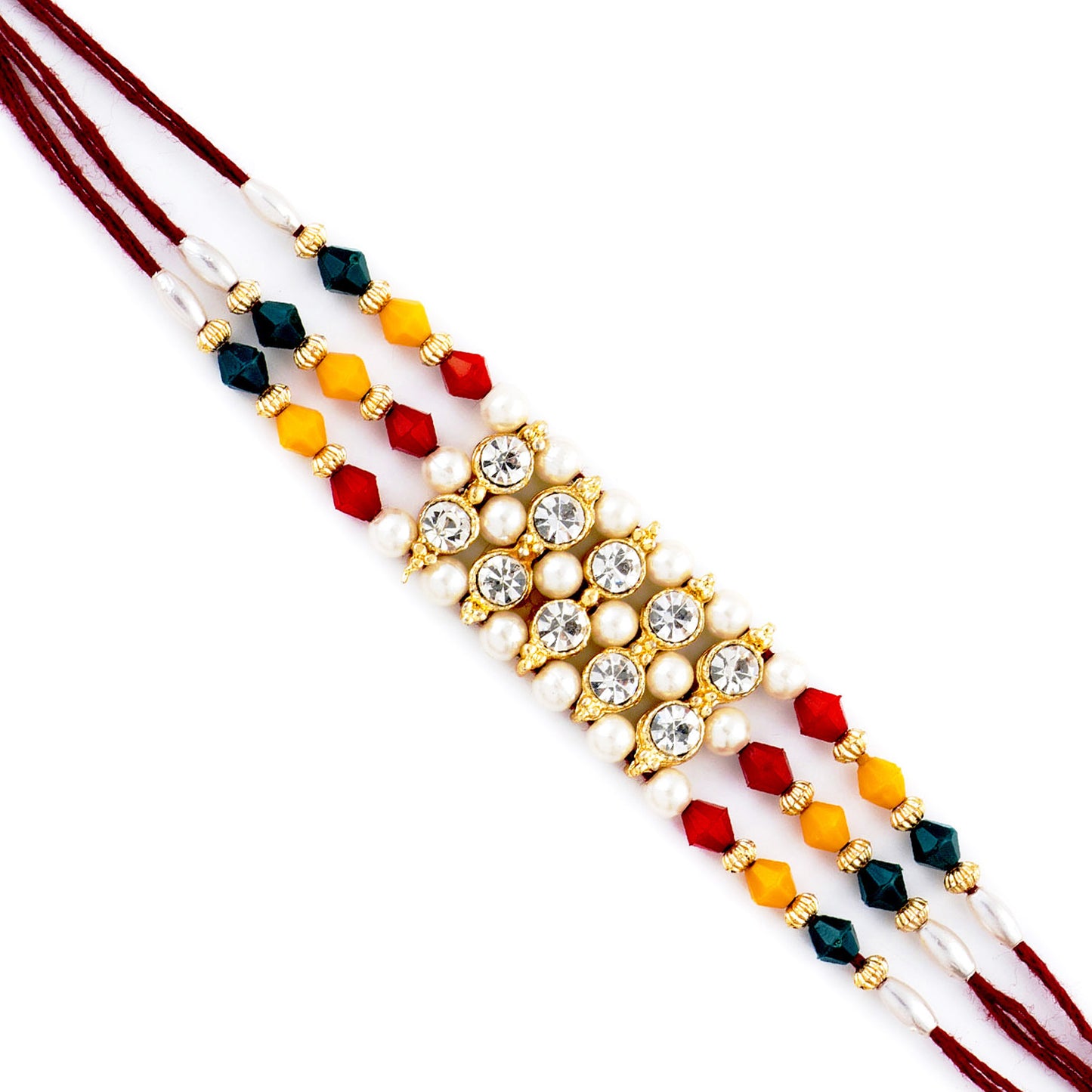 Aapno Rajasthan AD & Multicolor Beads Studded Triple Thread Rakhi - Default Title (RJ17423)