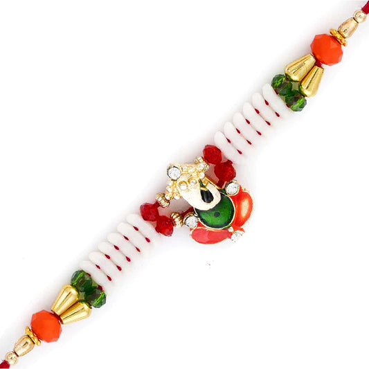 Aapno Rajasthan Red & Green Beads Ganesh Motif Beautiful Rakhi - Default Title (RJ18444)