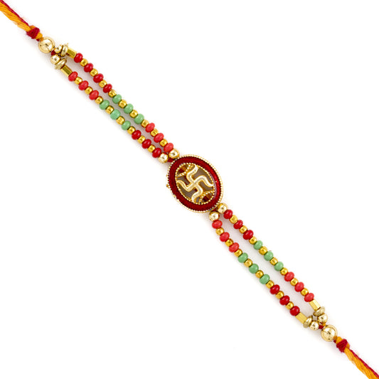 Aapno Rajasthan Swastik Mauli Rakhi with colourful Beads - Default Title (RJ1863)