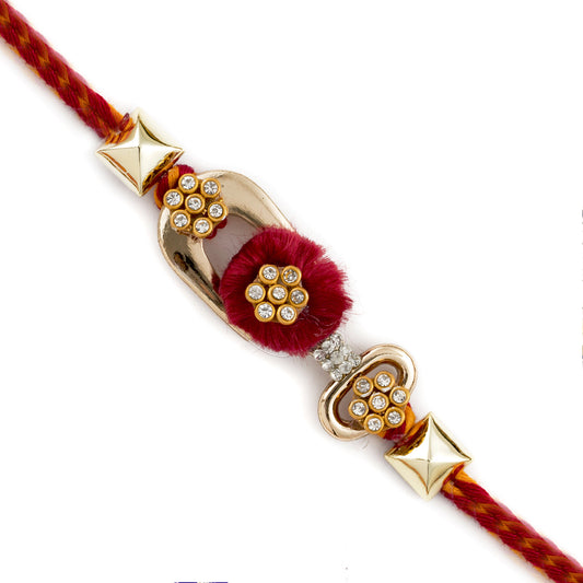 Aapno Rajasthan Elegant Red base Metallic Rakhi Studded with AD - Default Title (RJ1873)