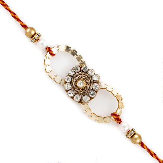 Aapno Rajasthan Charming AD Studded Metallic Rakhi with Pearls - Default Title (RJ1874)