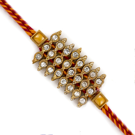 Aapno Rajasthan Pretty AD Studded Golden Rakhi - Default Title (RJ1879)