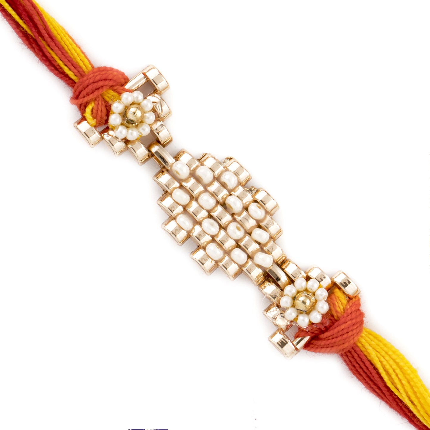 Aapno Rajasthan Beautiful White Beads Studded Metallic Rakhi - Default Title (RJ1884)