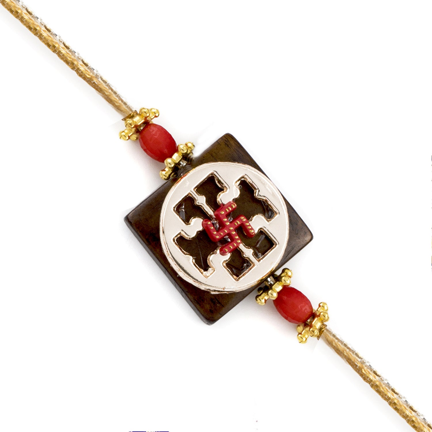 Aapno Rajasthan Swastik Design Wood & Metallic Rakhi - Default Title (RJ1892)