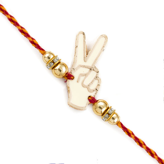 Aapno Rajasthan Metallic Peace Sign Rakhi with Golden Beads - Default Title (RJ1893)
