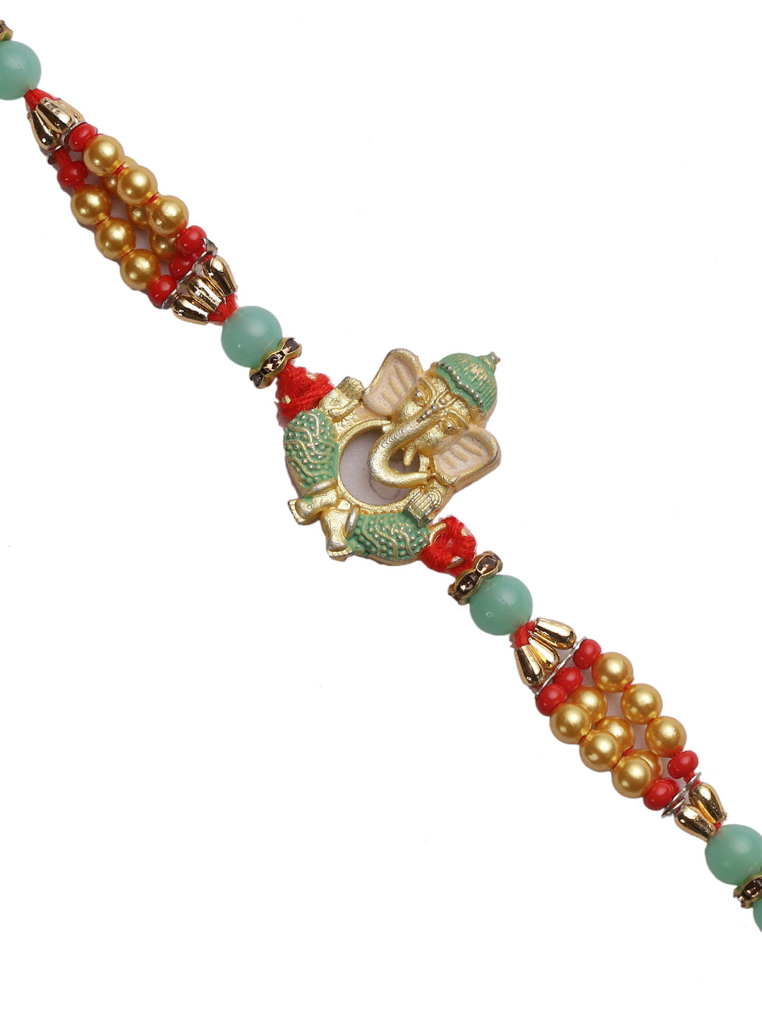 Golden Beads and Meenakari work Ganapati Rakhi - Only Rakhi (RJ22112)