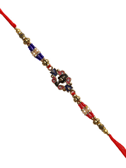 Multicolor Beads Amazing Coloured Meena work Ganesh Rakhi - Only Rakhi (RJ22113)