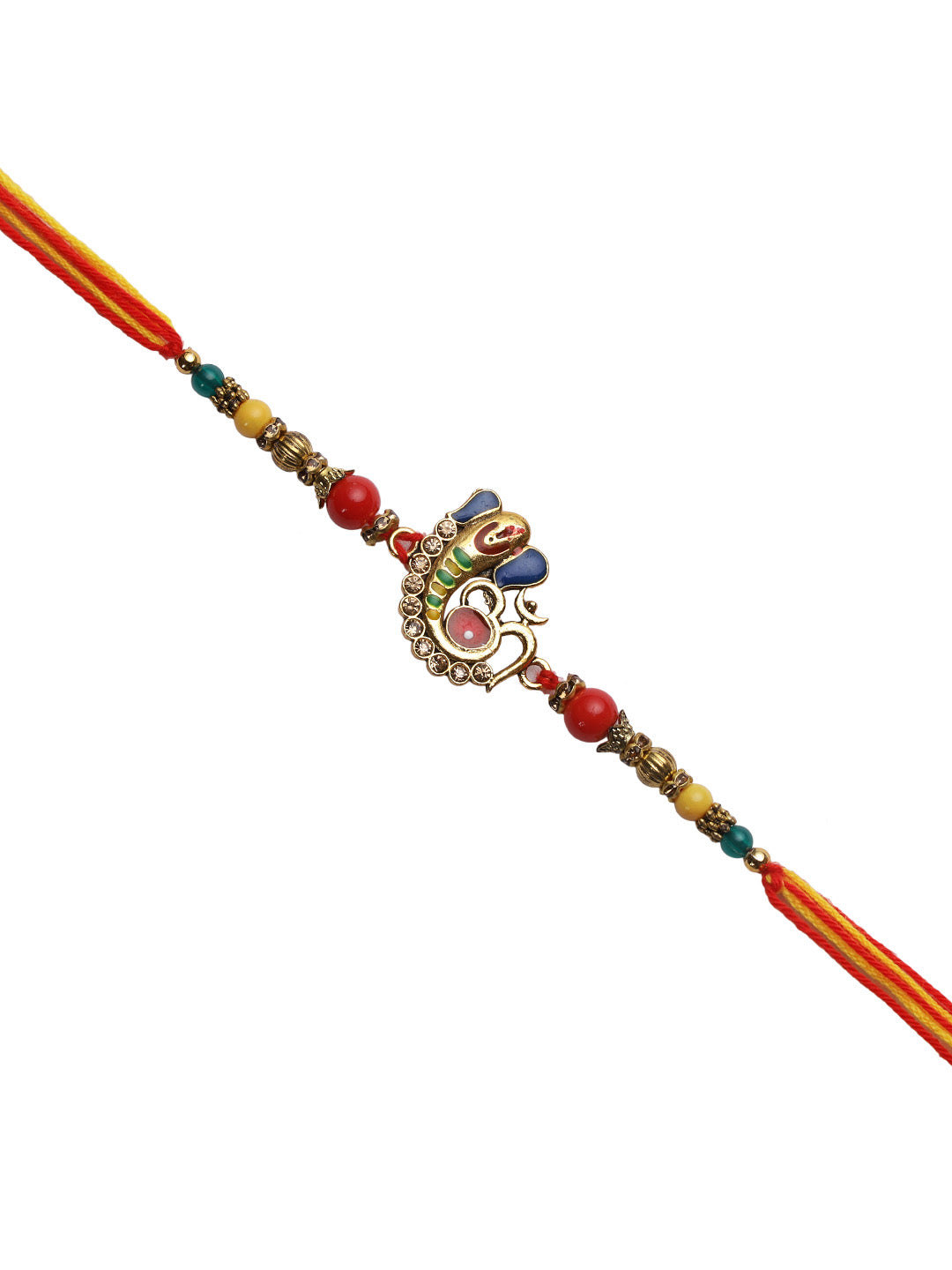 Multicolor Beads Ganapati Motif Rakhi - Only Rakhi (RJ22116)