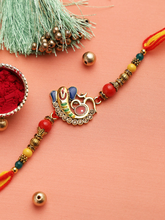 Multicolor Beads Ganapati Motif Rakhi - Only Rakhi (RJ22116)