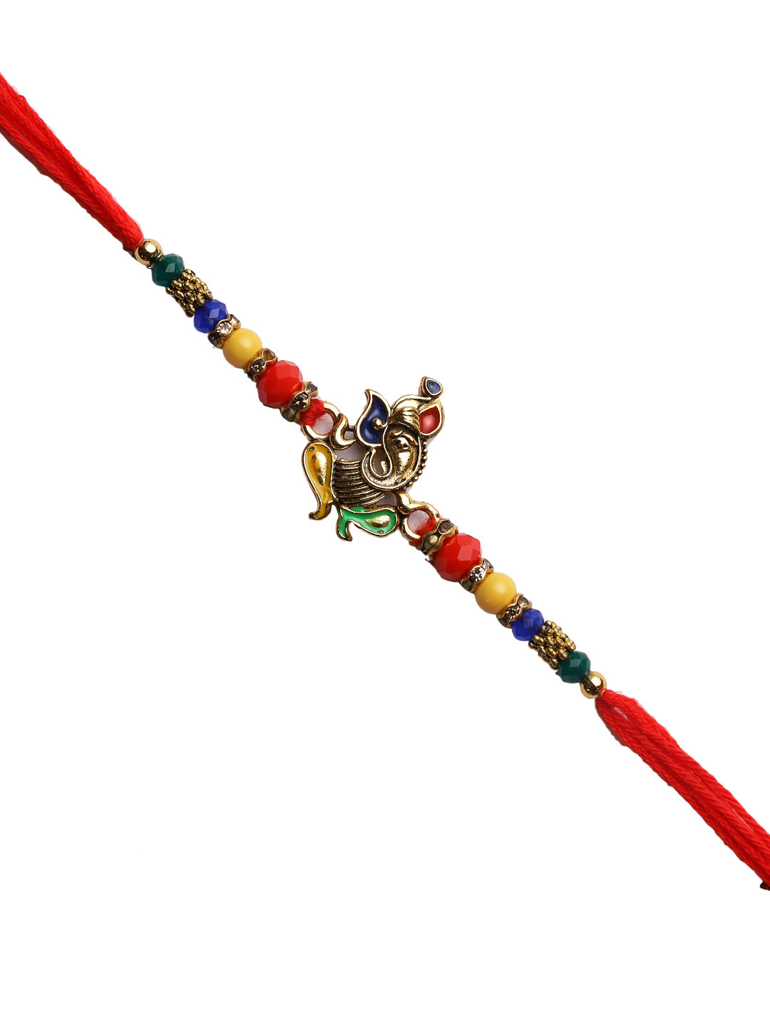 Handcrafted Ganapati Motif Rakhi with Round and Faceted Beads - Only Rakhi (RJ22119)