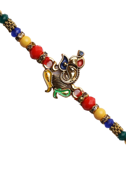 Handcrafted Ganapati Motif Rakhi with Round and Faceted Beads - Only Rakhi (RJ22119)