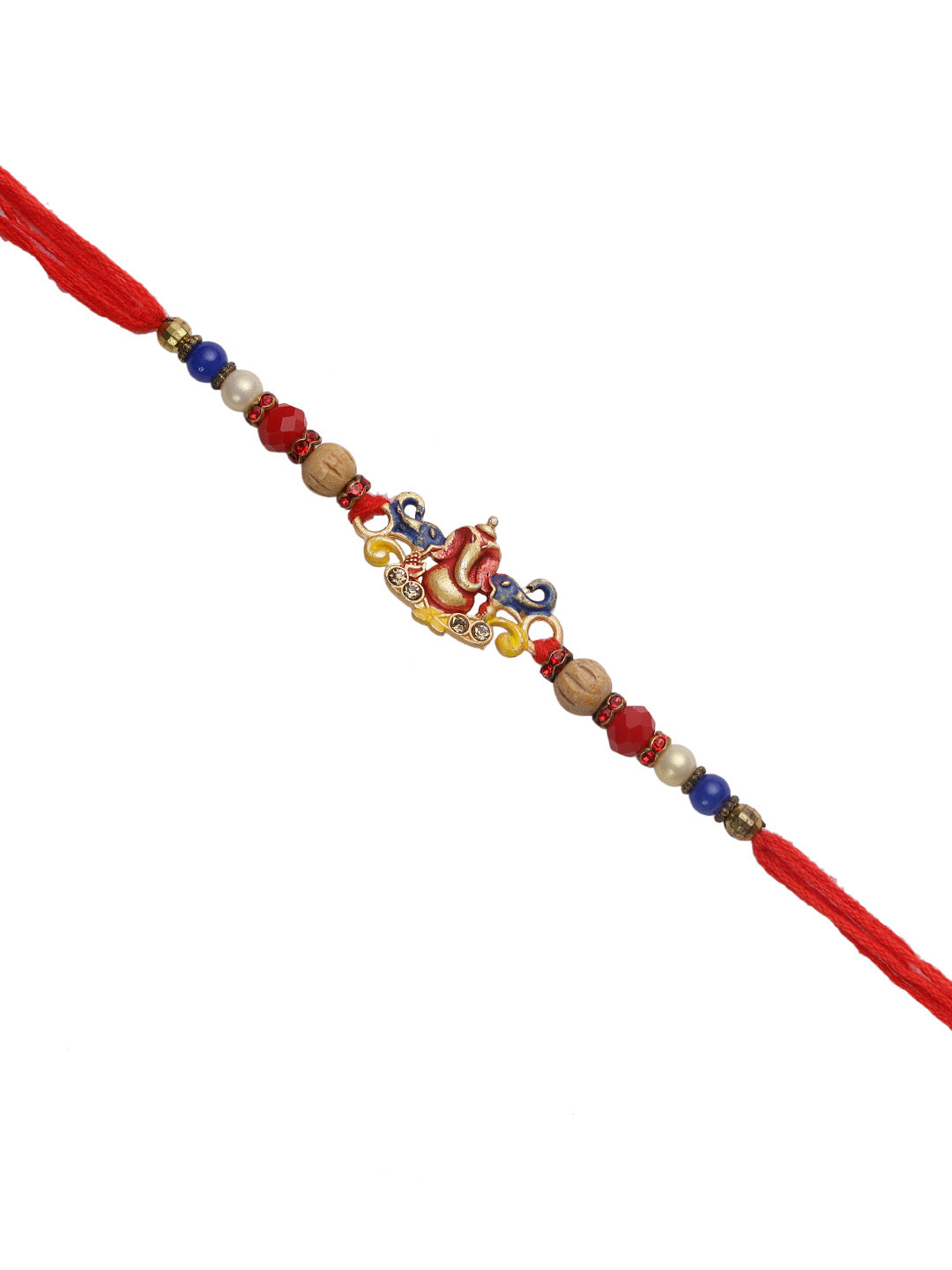 Wooden and Multicolor Beads Lord Ganapati Motif Rakhi - Only Rakhi (RJ22123)